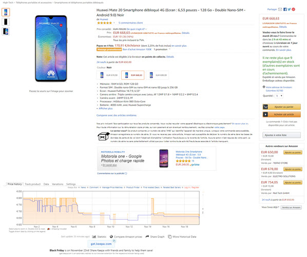 Huawei Mate 20 Amazon tracking price